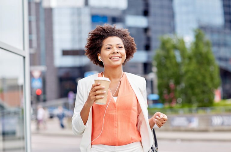 woman on her way to work