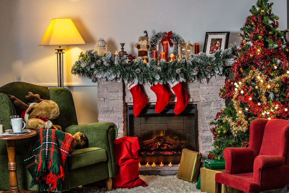 christmas stockings by the fireplace